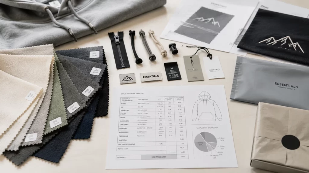 custom-clothing-cost-factors Fabric trims printing and packaging factors affecting custom clothing production cost