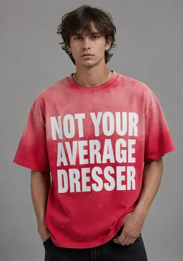Male model front view wearing Print Logo Rhinestone Washed T-Shirt, oem apparel manufacturer 