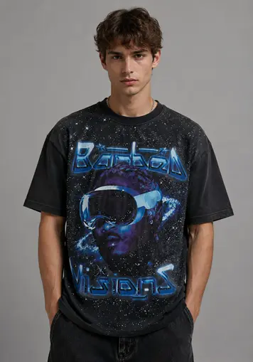 Male model front view wearing Rhinestone Graphic T-Shirts, oem apparel manufacturer 