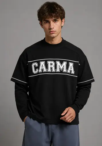 Male model front view wearing Double-Layer Long Sleeve Heavyweight T-Shirts, oem apparel manufacturer 