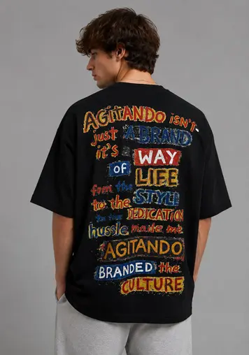 Back view vintage letter printed men's loose tee, streetwear custom design, oem odm clothing manufacturer 
