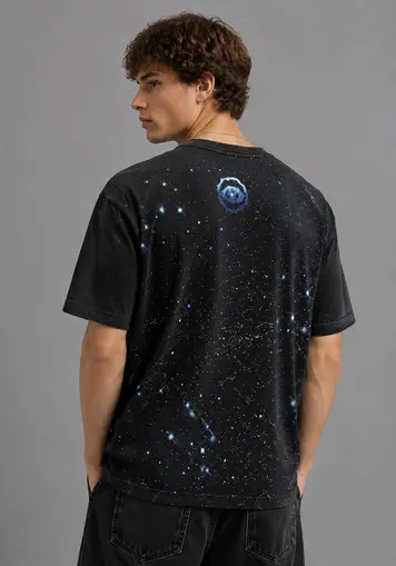 Male model back view wearing Rhinestone Graphic T-Shirts, oem apparel manufacturer