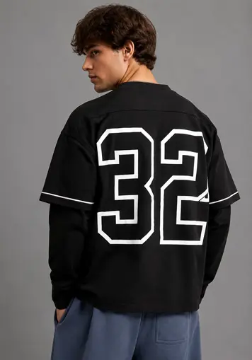 Male model back view wearing Double-Layer Long Sleeve Heavyweight T-Shirts, oem apparel manufacturer