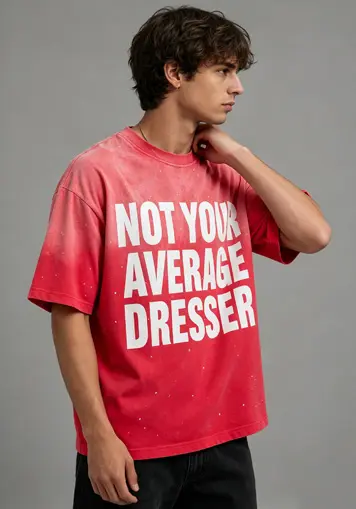Male model partial front view wearing Print Logo Rhinestone Washed T-Shirt, oem apparel manufacturer