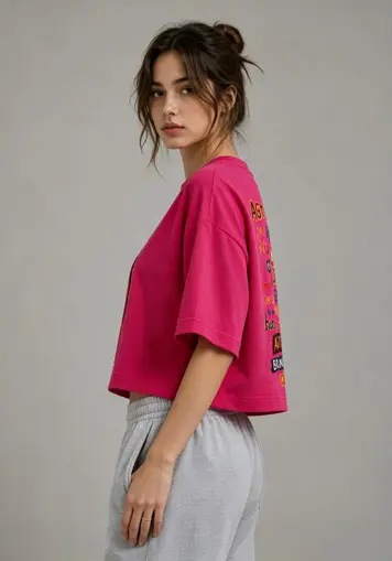 Side profile women graphic cropped short sleeve tee, trendy street fashion, customizable oem clothing apparel
