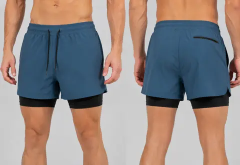 Men 2‑in‑1 Gym Running Shorts with Zipper Pocket, Custom OEM ODM Workout Activewear Shorts