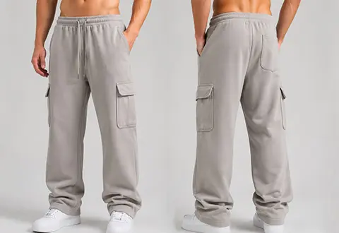 OEM and private label cargo sweatpants featuring utility-inspired designs, functional pocket systems, and customizable streetwear details for emerging and established fashion brands.