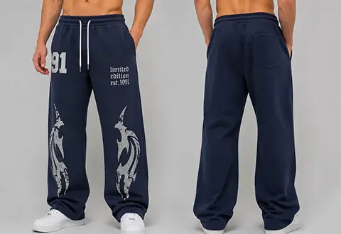 OEM and private label graphic sweatpants featuring custom artwork, premium printing techniques, and streetwear-focused designs for fashion brands and creative collections.