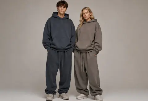 Unisex oversized streetwear hoodie sweat suit set, loose hoodie and wide‑leg sweatpants, custom OEM ODM apparel manufacturer