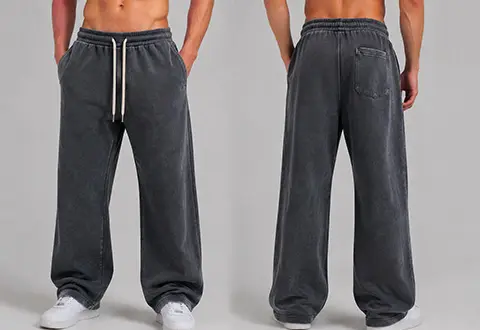 OEM and private label washed sweatpants featuring custom garment dyeing, vintage finishing, and unique wash effects for premium streetwear and lifestyle collections.