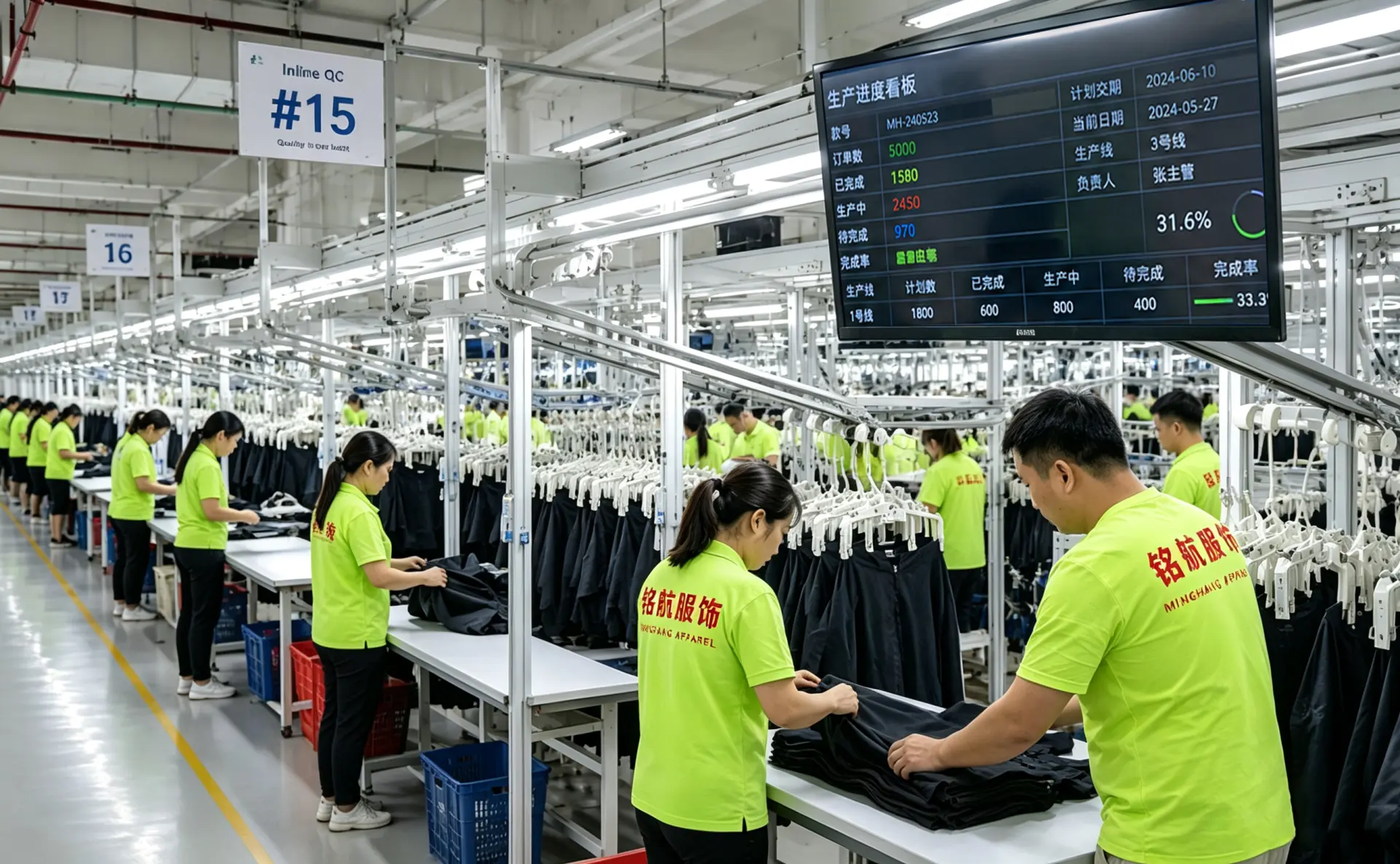 Minghang apparel manufacturing floor with garment production lines